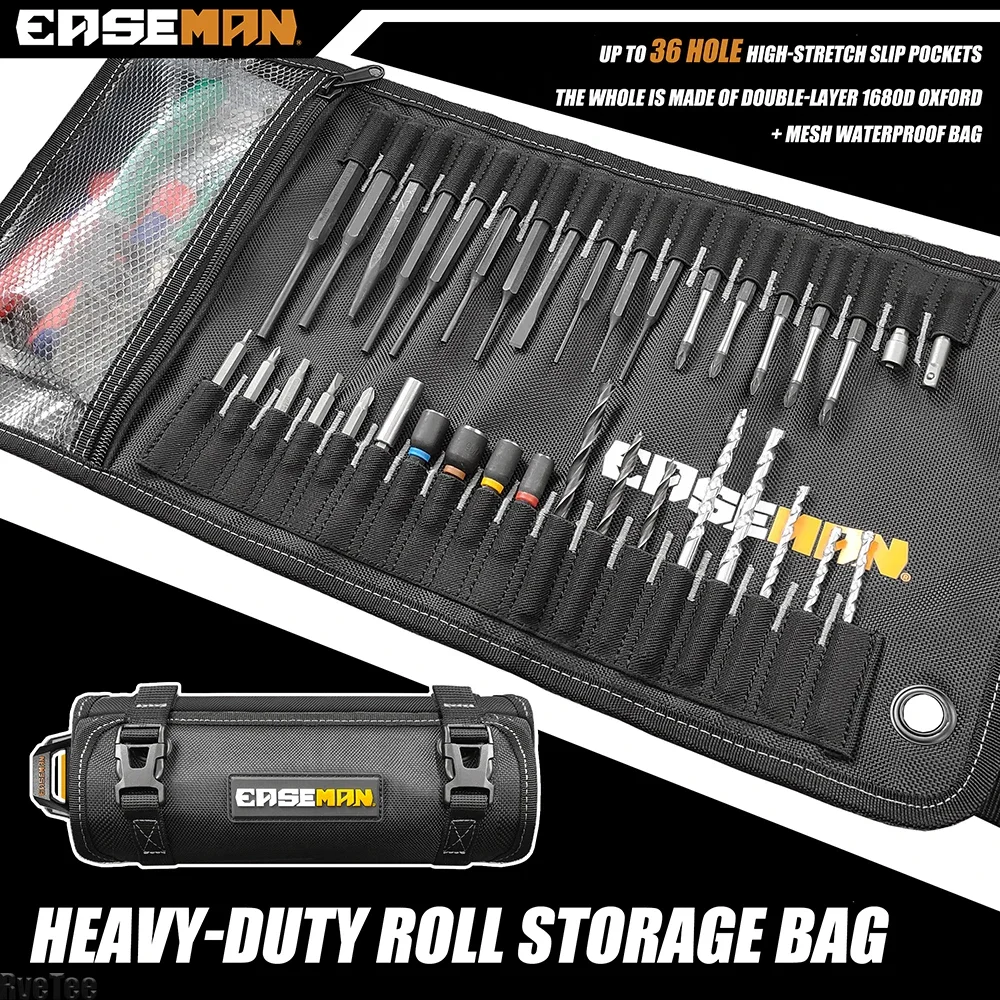 EASEMAN 1680D Tool High Quality Roll Up Bag with Translucent Bag for Electrician Tool Drill Bit Screwdriver Bit Man Gift