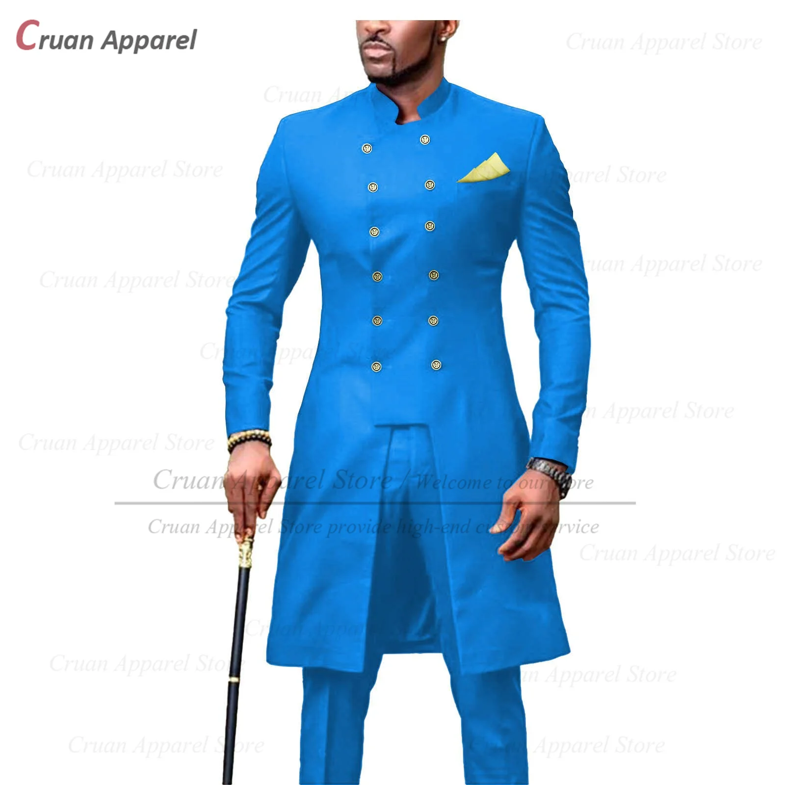 2023 New Suits for Men Slim Fit African Business Wedding Tuxedos Tailor-made Fashion Stand-up Collar Blazer Pants 2 Pieces Set