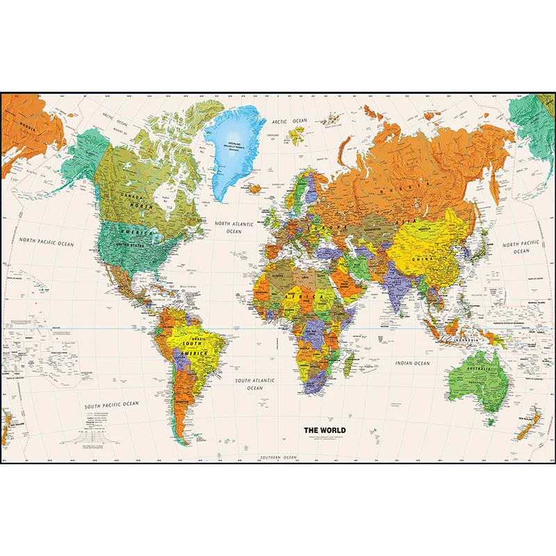 Tableau décoratif de la carte du monde, peinture sur toile, non tissé, sans odeur, vue aérienne, affiche d'art mural, fournitures scolaires et de bureau, 150x100cm