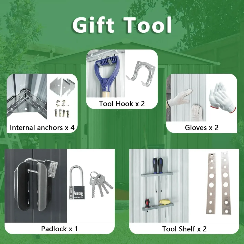 Gray 6-Foot by 5-Foot Metal Storage Shed with Secure Sliding Doors, Ventilated Outdoor Garden Shed featuring Hooks and Durable S