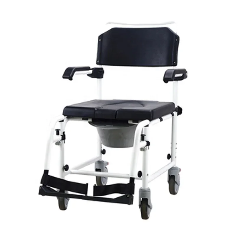 Aluminum Shower Commode Transport Mobile Chair Potty Commode Wheelchair Transfer Commode And Over Toilet Wheelchair