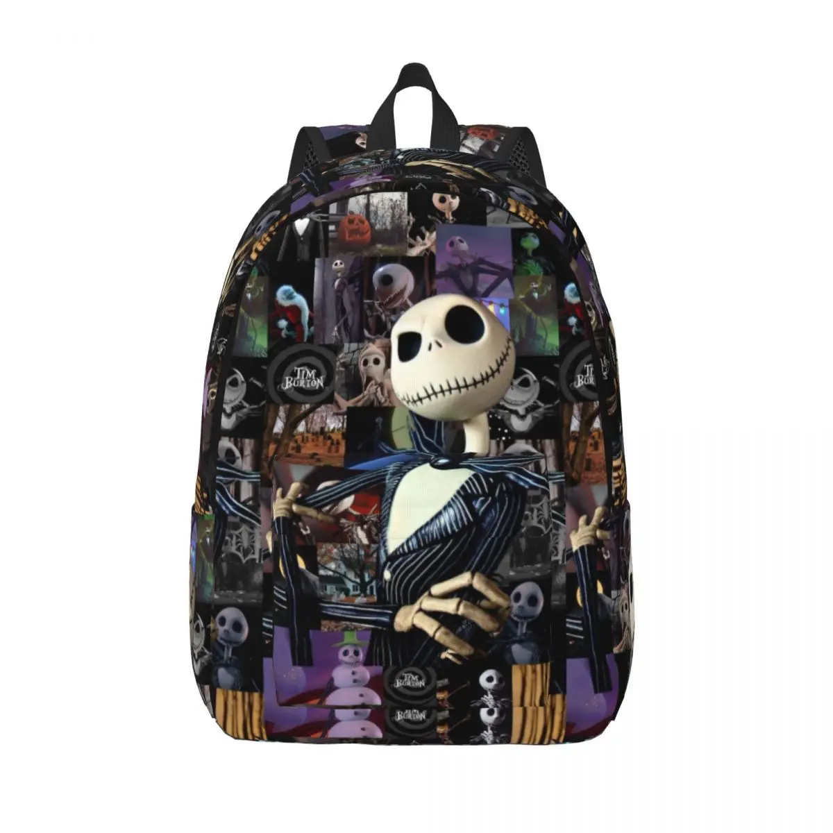 

Custom Halloween Jack SkellingtOn Collage Laptop Backpack Men Women Basic Bookbag for School College Students Bags