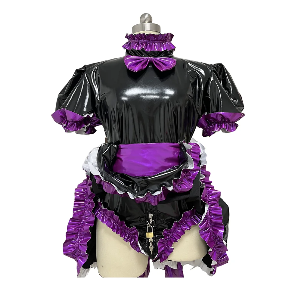 

Sissy Lockable Maid Dress with Apron and Panties for Men, French Gay, PVC, Short Sleeved, Maid Uniform, 7XL