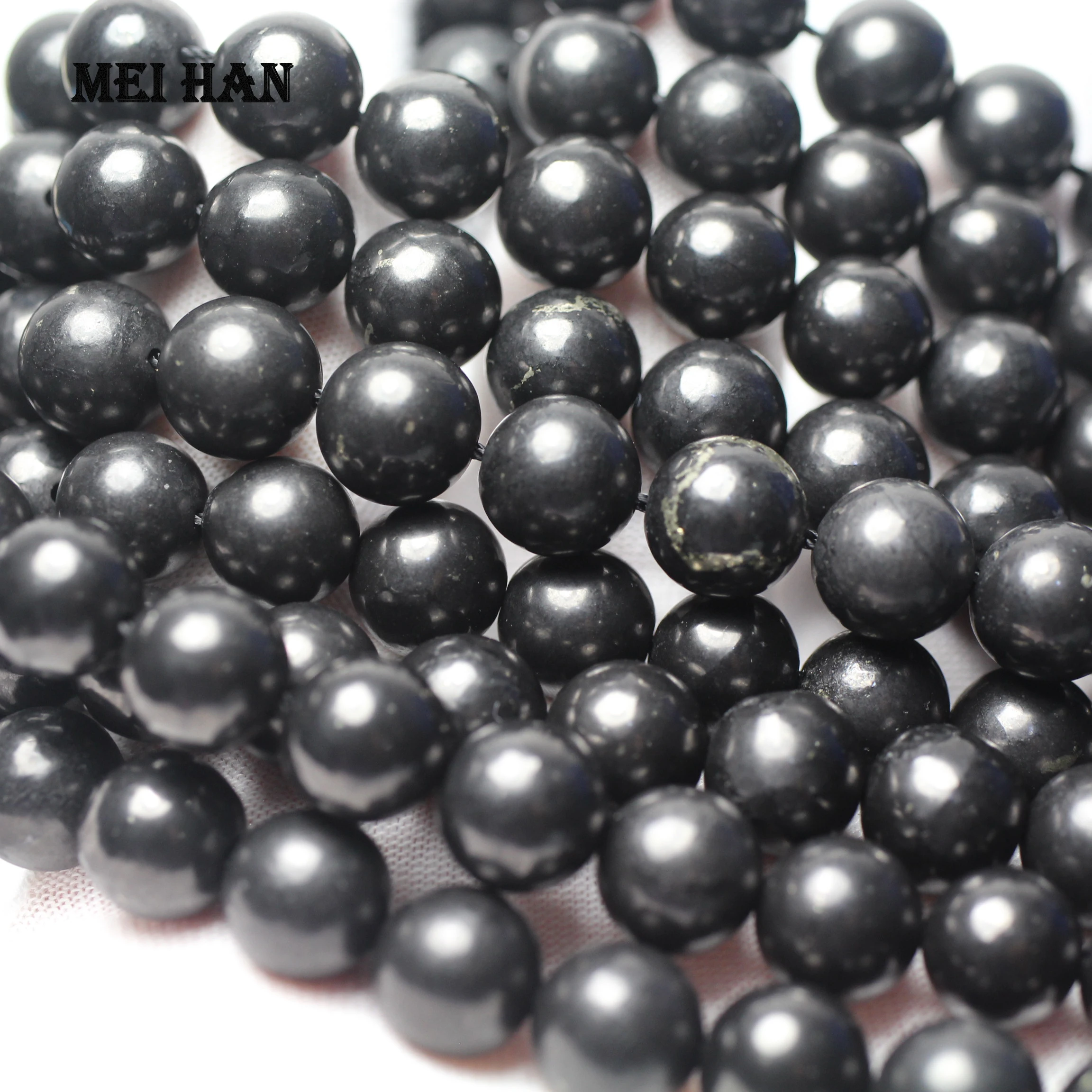 Meihan Natural Precious Shungite 4mm Smooth Round Loose Beads Gemstone For Jewelry Making DIY