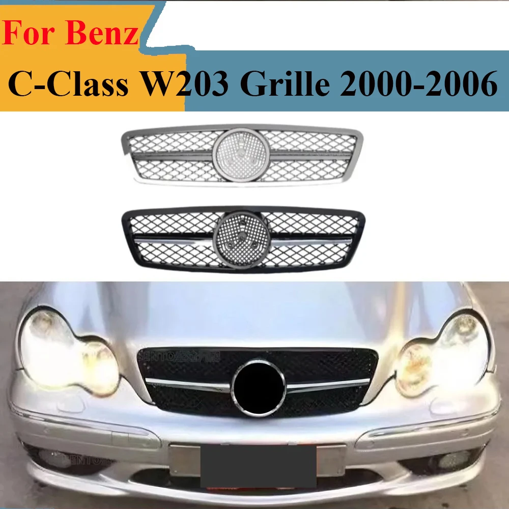 

Для Mercedes C-Class W203 2000-2006 передняя решетка, сетка ABS, черный хром, автомобильная решетка, тюнинговые аксессуары, подтяжка лица