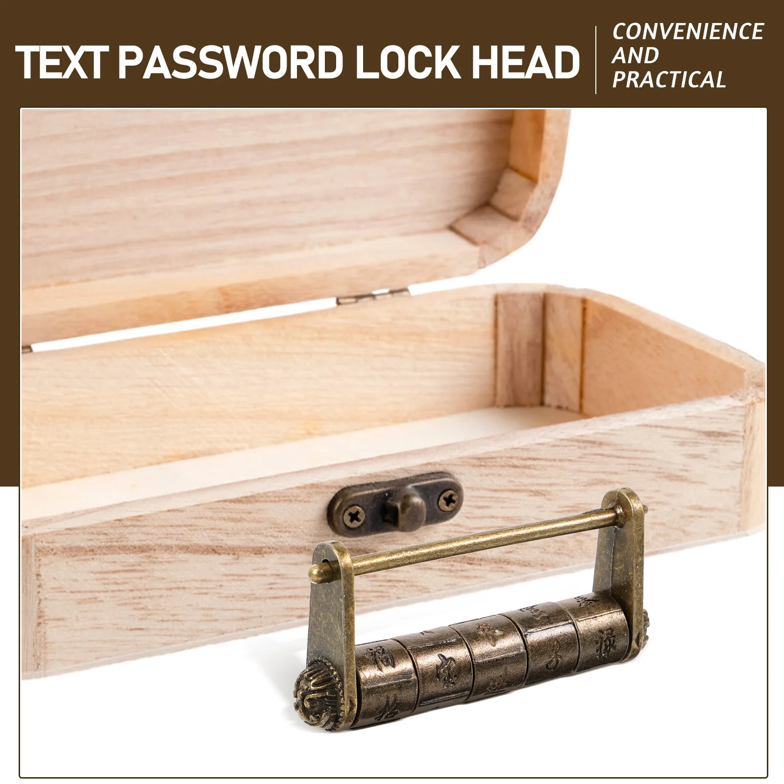 

Retro Text Password Padlock Zinc Alloy 5-Wheel Code Lock for Cabinet Drawer Jewelry Box Small Vintage Metal Chinese Style Lock