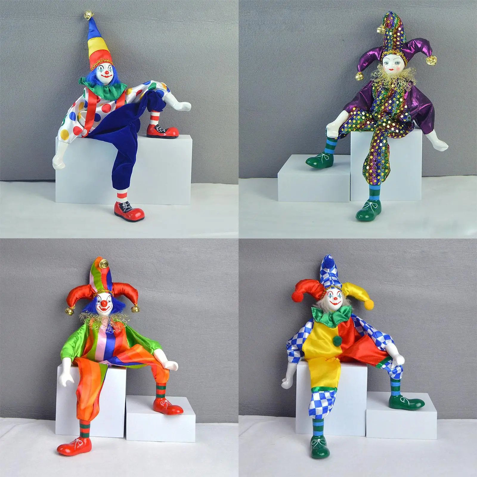 

Фарфоровые куклы-клоуны в коллекционных костюмах из ткани для подарка на день рождения