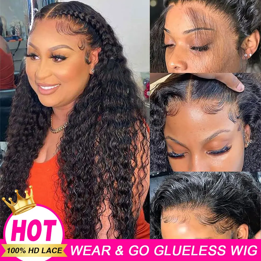 

Glueless Wig Human Hair Ready To Wear Deep Wave 13x4 HD Lace Frontal Human Hair Wigs Curly Lace Front Human Hair Wig Preplucked