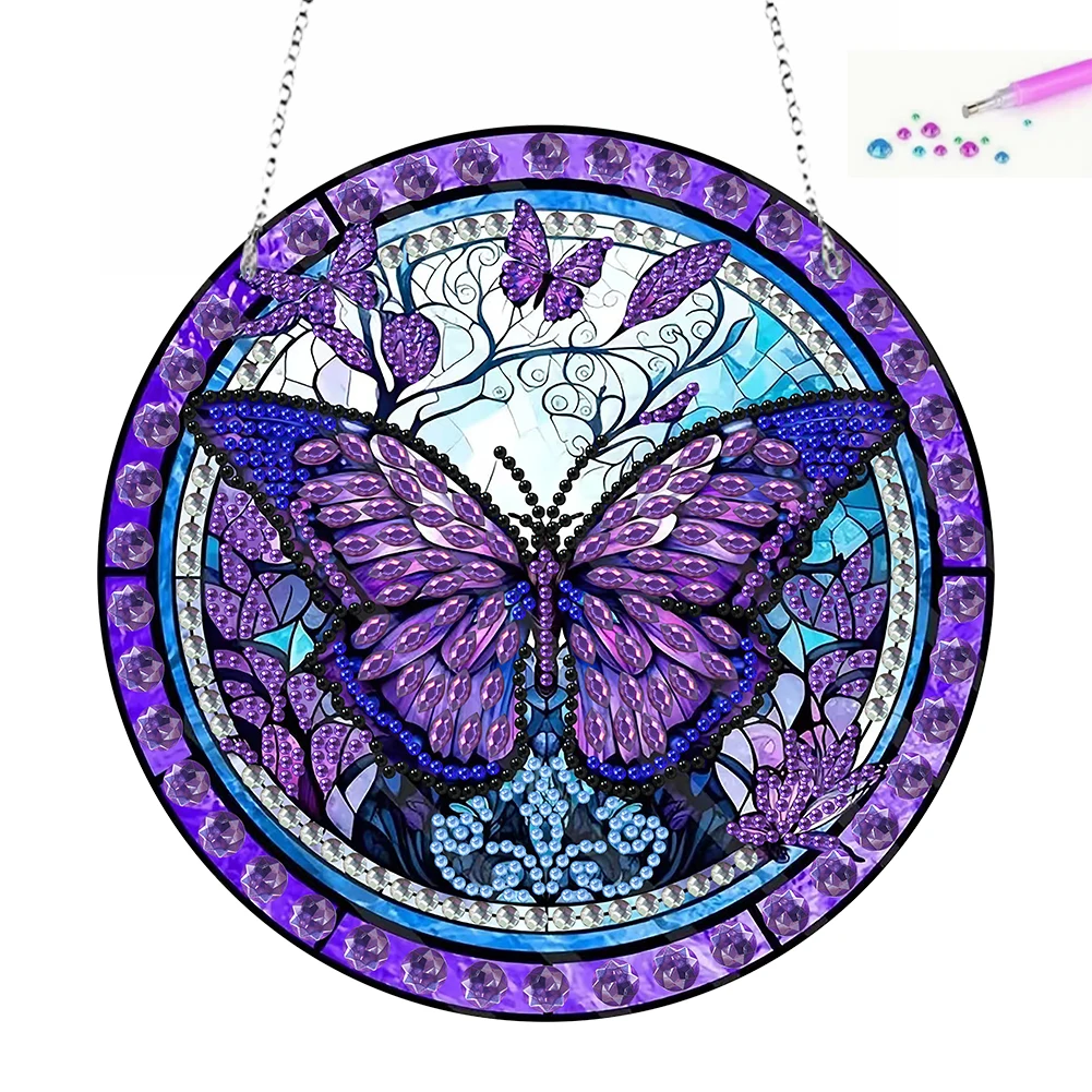 1 exquisite DIY artificial wooden diamond painting pendant with colorful butterfly pattern - decorating windows, homes, gardens,