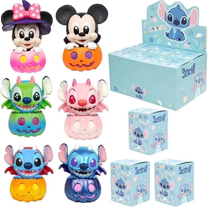 

Disney 6pcs/set Stitch Mickey Mouse And Friend Pumpkin Version Halloween Limit Blind Box Figure Guess Christma Desktop Gift Toys