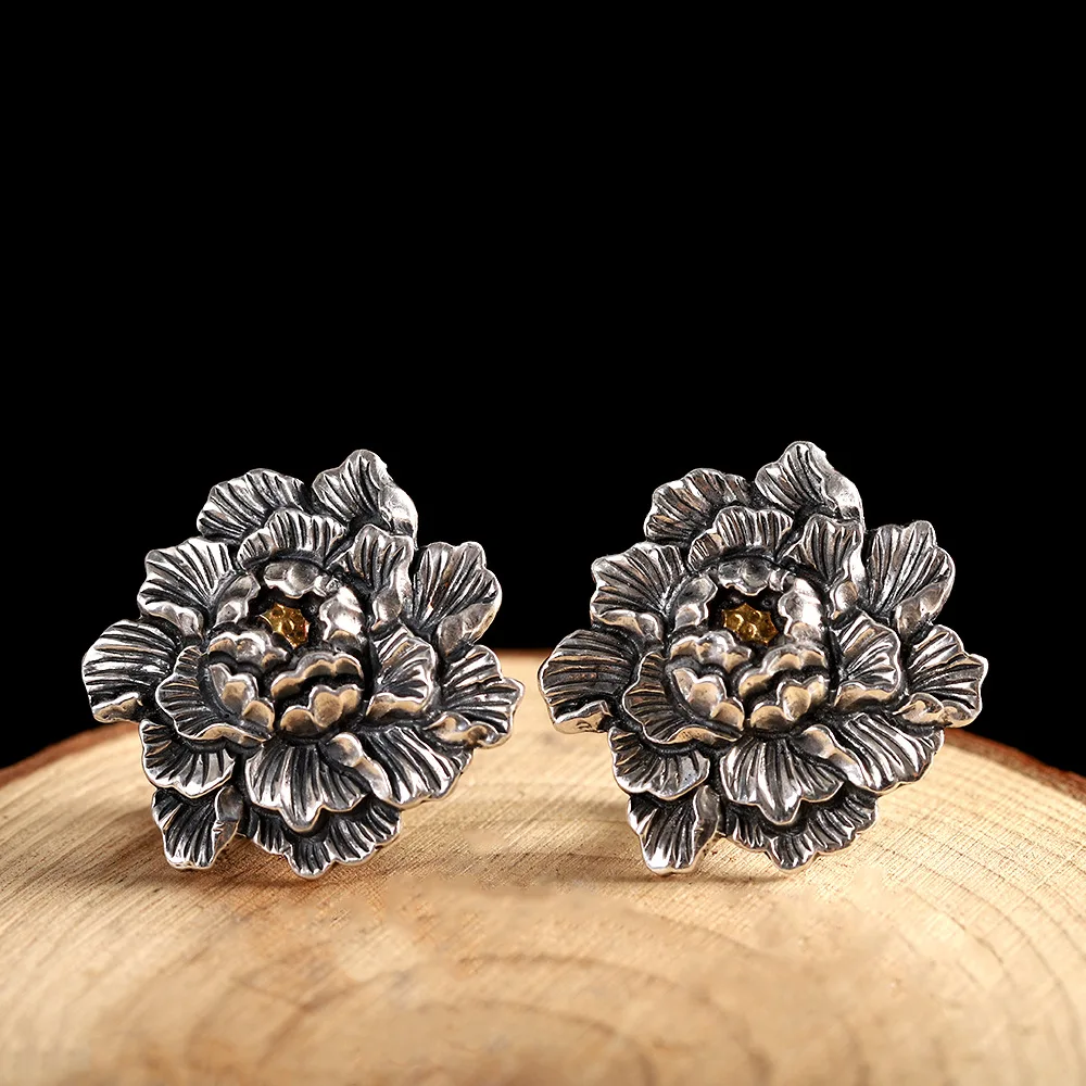 

1Piece Orientalism Peony Flower Jewelry Sets for Women Heavy Made 999 Silver Studs Earrings Rings Pendants Necklaces NO Chain