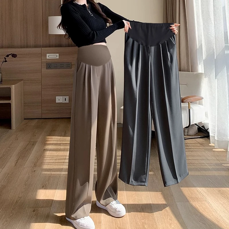 الربيع بدلة الأمومة السراويل عالية الخصر الطابق طول المرأة الحامل البطن السراويل أنيقة الحمل الملابس الرسمية