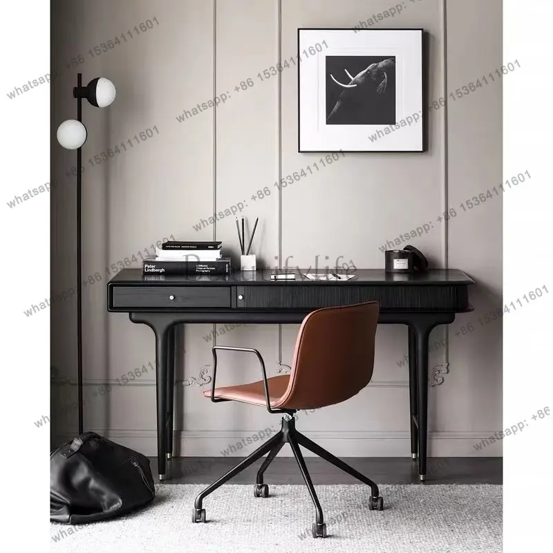 Nordic medieval industrial style desk organ door roller shutter solid wood oak desk