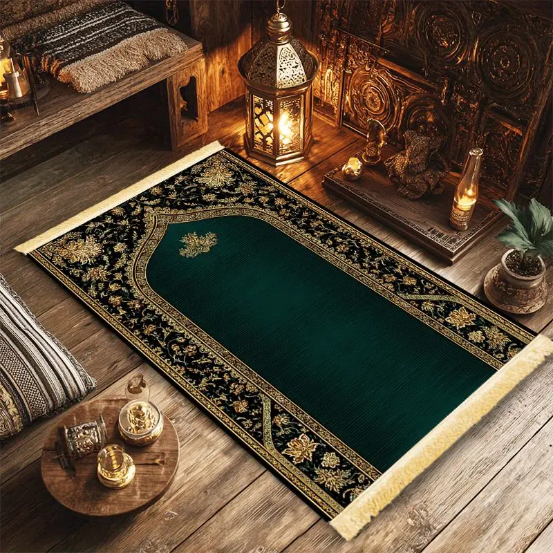 VIKAMA Dark Green Retro Mosque Ancient City Arch Worship Blanket Wear-Resistant And Portable Home Worship Mosque Pilgrimage