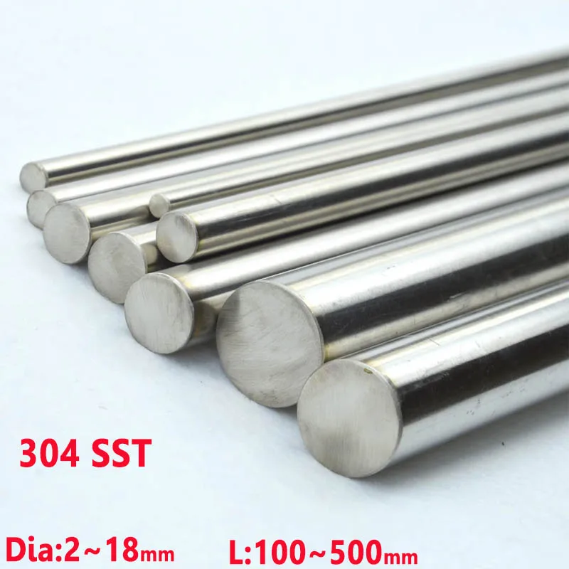 

304 Stainless Steel Rod Solid 2mm 2.5mm 3mm 4mm 5mm 6mm 7mm 8mm-18mm Linear Shaft Metric Round Rod 100mm-500mm Length Round Bar