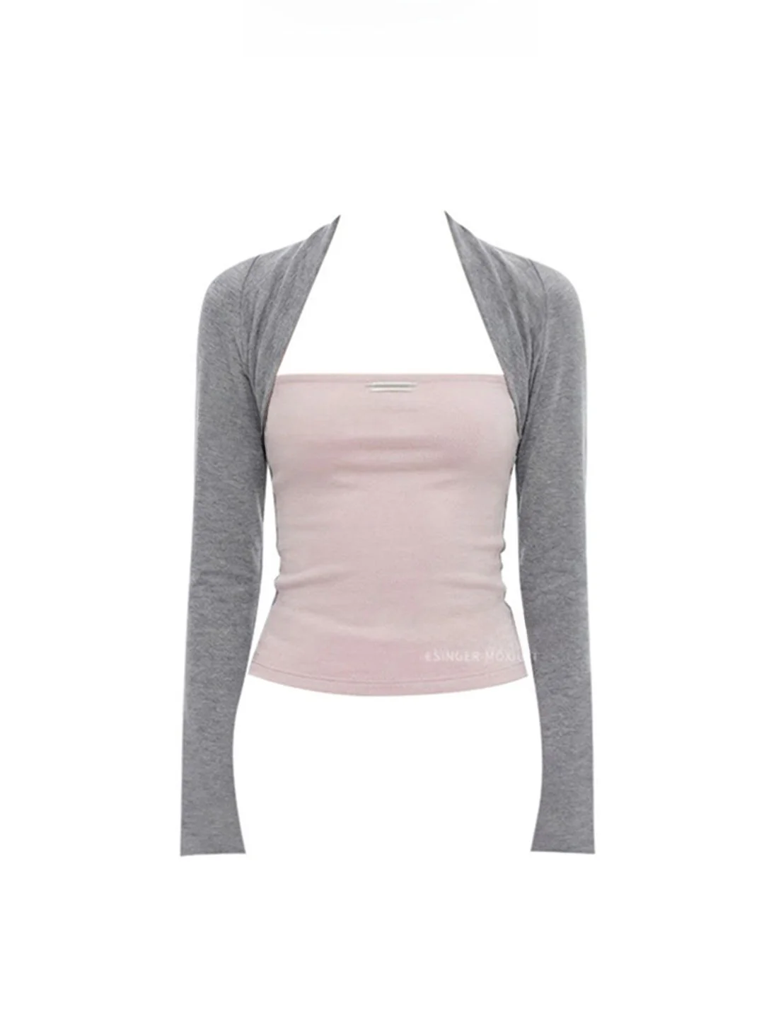 

Korean Sle Color Blo oulder Tie-Top Long Sve Loose Feeling Top Fake Two-Piece plus Size Women's Spring T-irt