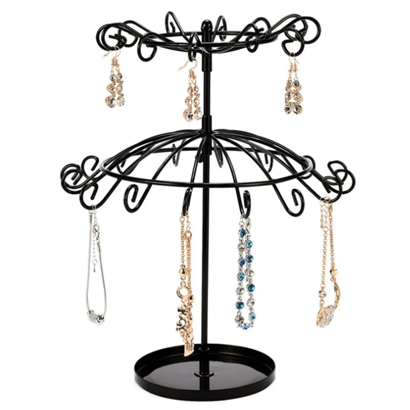 Fashion 2 Tiers Metal Round Rotating Spin Display Stand Earring Holder Jewelry Stand Display Rack Tower