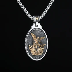 Dropshipping Men's 316L Stainless Steel Patron Saint Of Time Travelers Archangel Michael Gold Pendant Necklace jewelry