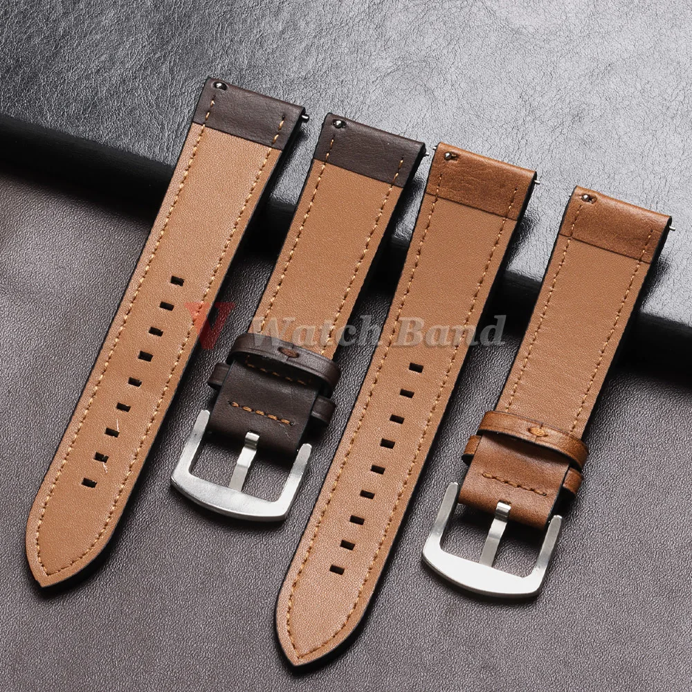 Genuine Leather Watchbands Quick Release Watch Band 20mm 22mm Smartwatch Strap Retro Brown Black Watches Accessories