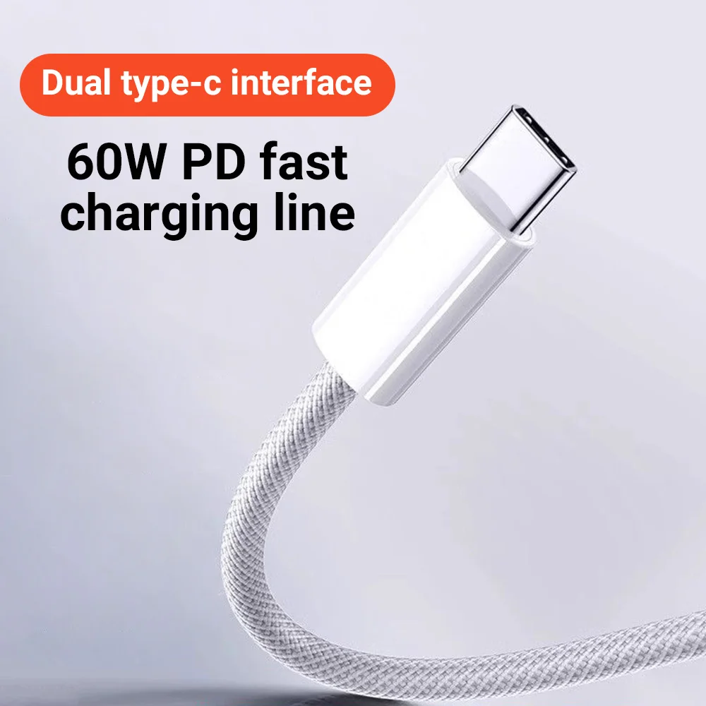 60W PD Braided Type C to C Fast Charging Cable 1M 1.5M 2M Data Sync Cord for iPhone 16 15 Pro Max Samsung iPad