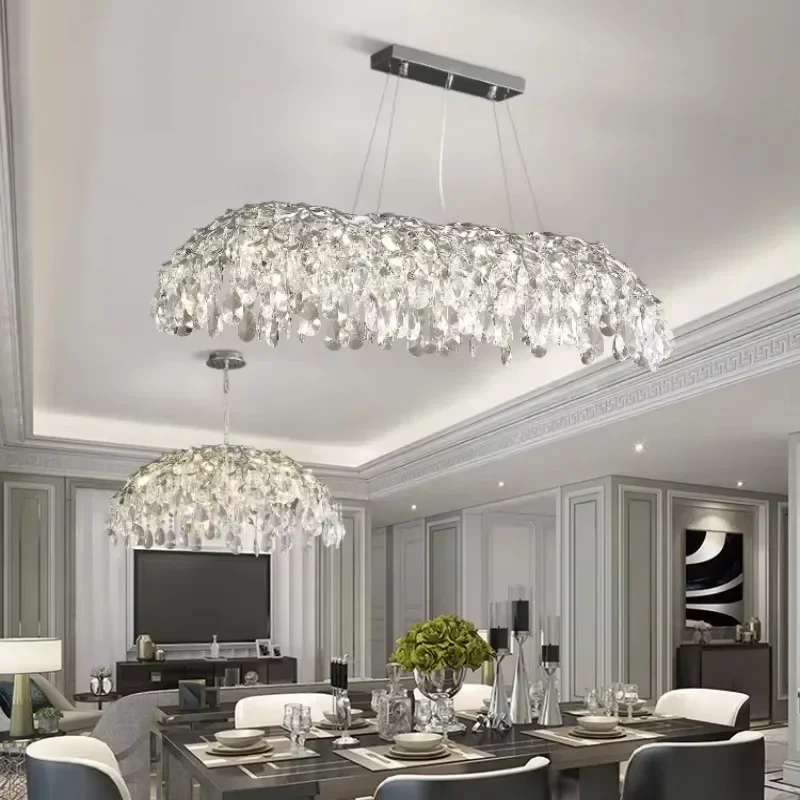 Italian light luxury chrome crystal chandelier dining room living room creative high-end feeling ceiling chandelier lighting