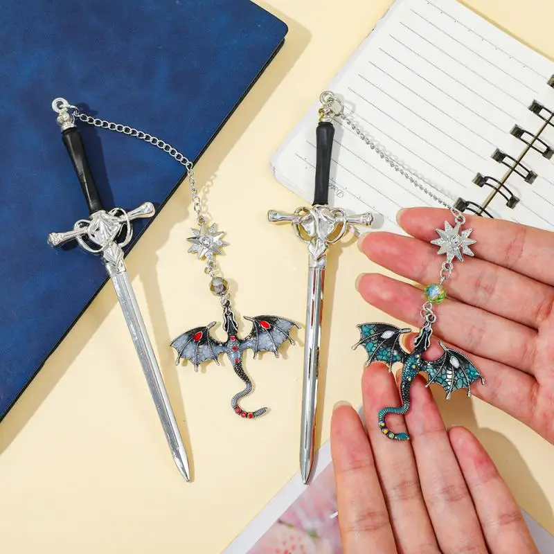 -Shaped Model Metal Bookmark With Double-Winged Dragon Pendant Book Lovers Reading Accessories Birthday Gift