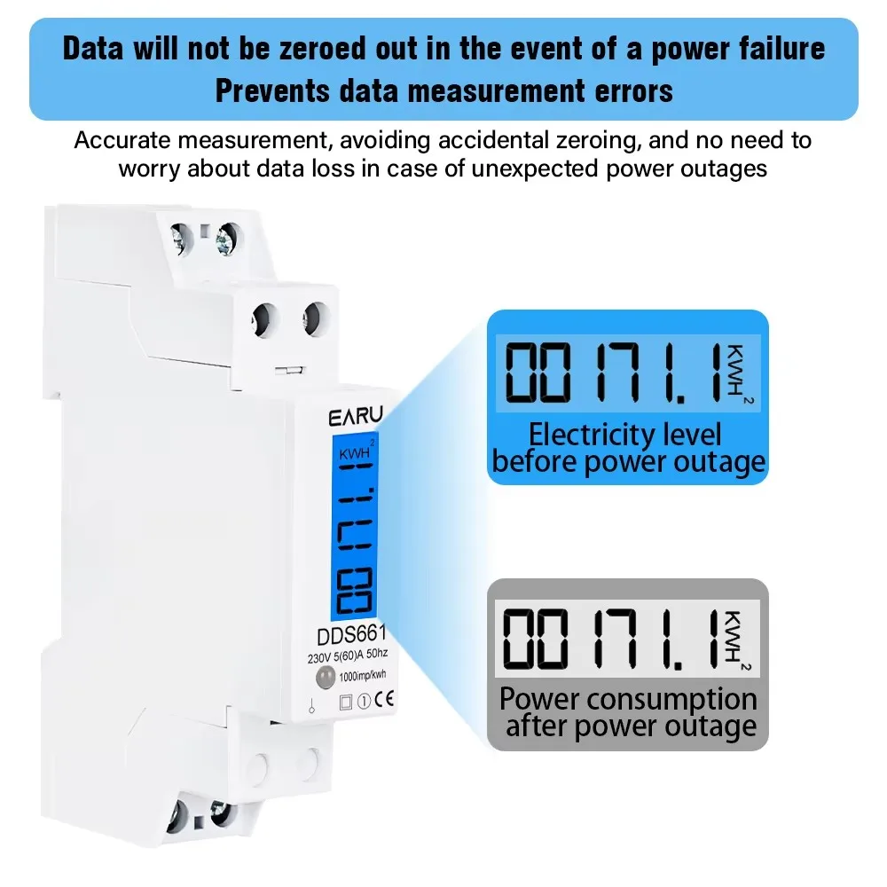 Single Phase Backlight Wattmeter Power LCD Digital Display Consumption Meter KWh 60A 110V 230VAC 50Hz Watt Din Rail Energy Meter