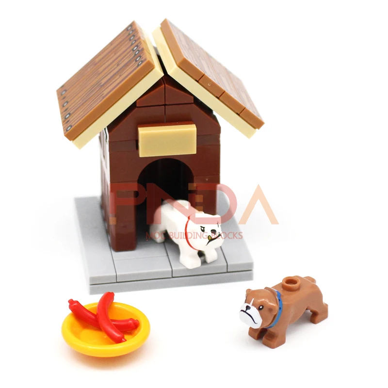 

10pcs MOC 65388 Brick Dog Bulldog Animal Family Pet Puppy Building Block Compatible with Accessory Construction City Street View