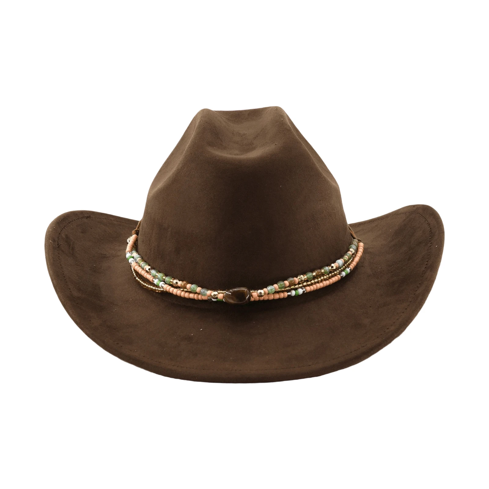 Felt Cowgirl Hat Stylish Beaded Strap Western Hat Wide Brim Jazz Cap for Daily Life Party