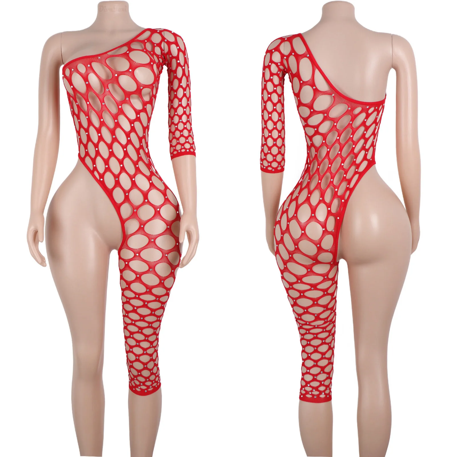 Ажурный комбинезон с вырезом, сетчатая экзотическая танцевальная одежда, брюки с длинными рукавами и стразами для девочек, эластичная одежда Go Go Pole, купальный костюм
