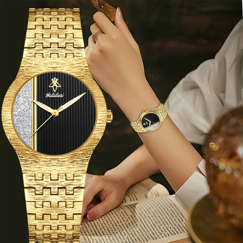 YaLaLuSi Modische Runde Glitzernde Mehrfarbige Quarzuhr mit Stahlarmband – Lässiger Unisex-Zeitmesser, Perfekt als Geschenk Reloj – Detail 2