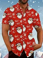 2025 Navidad Papá Noel camisa hawaiana para hombre, hombres, camisa de manga corta, hombres mujeres Casual camisa de manga corta de gran tamaño Tops blusa