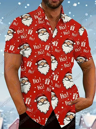 2025 Navidad Papá Noel camisa hawaiana para hombre, hombres, camisa de manga corta, hombres mujeres Casual camisa de manga corta de gran tamaño Tops blusa
