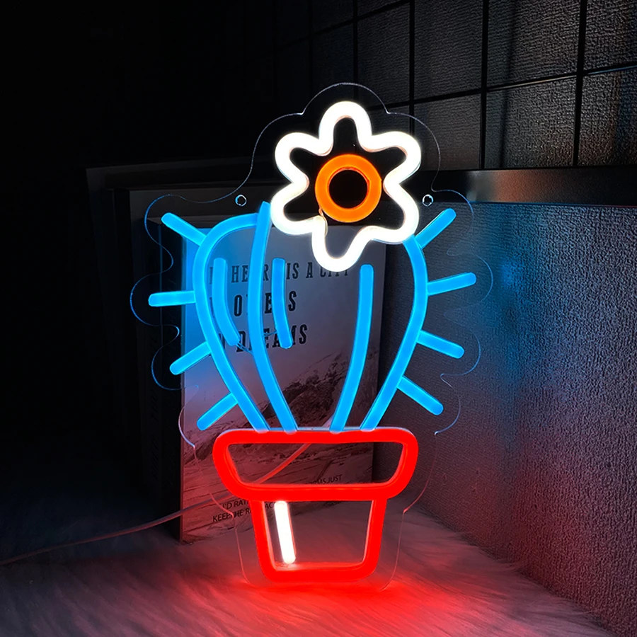 

Cactus Potted Neon Sign, Led Flower Plant Icon, Usb Powered, Used For Bedroom, Club Party, Flower Shop, Shop, Game Room Decor.