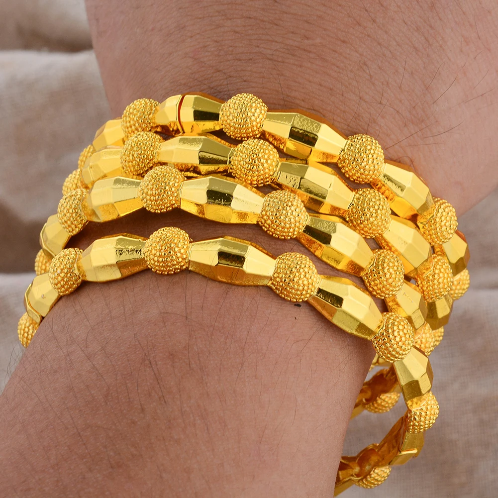 

2-4pcs Ethiopian 24K Gold Color Bracelet African Hawaiian Luxury Wedding Bangles Gifts