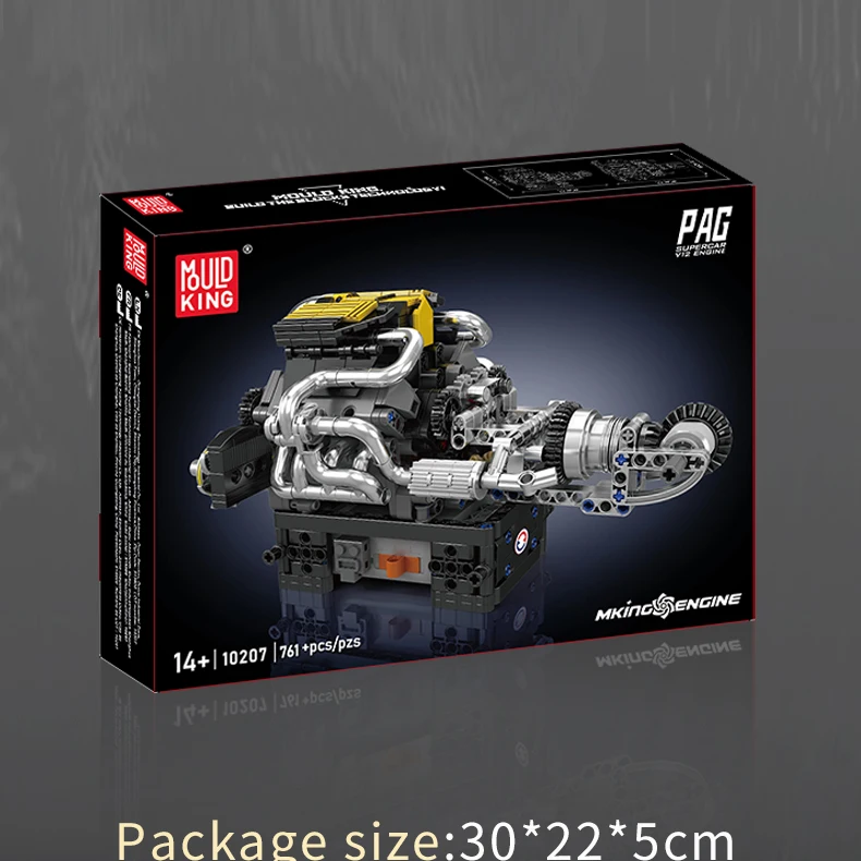 761pcs Mould King 10207 Technical Part PAG Super Car V12 Engine Building Blocks Motorized Simulation Model Electrically Bricks