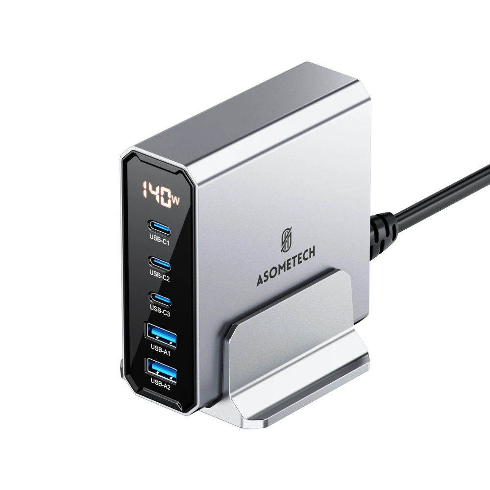 ASOMETECH 140W GaN USB Type C Fast Charger Multiple Ports QC4.0 PD Quick Charger For Macbook Laptop 