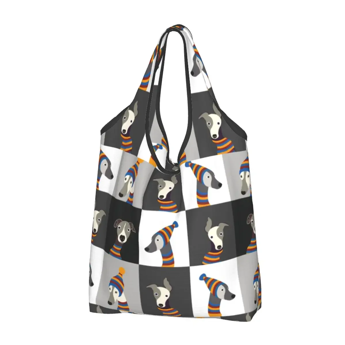 Cartoon Windhund Whippet Hund Lebensmittel einkauf Einkaufstaschen Frauen Mode Windhund Hound Shopper Umhängetaschen große Handtasche