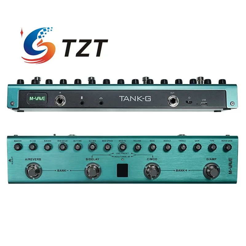 TZT TANK-G Portable Multifunctional Electric Guitar Effects Pedal Delay/Reverb with 36 Editable Presets for M-WAVE