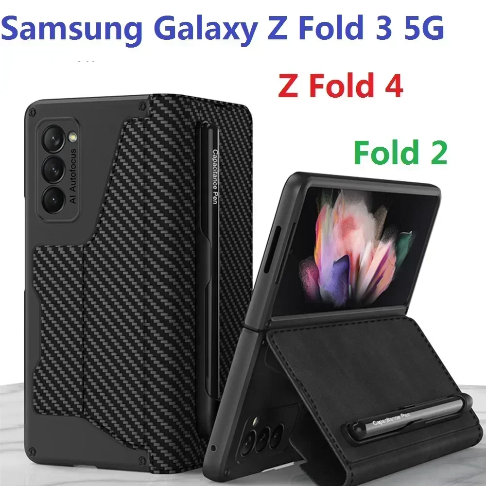 

Flip Book For Samsung Galaxy Z Fold 4 5 3 Fold3 Fold5 Case Armor Holster Pen Slot Card Leather Protection Cover