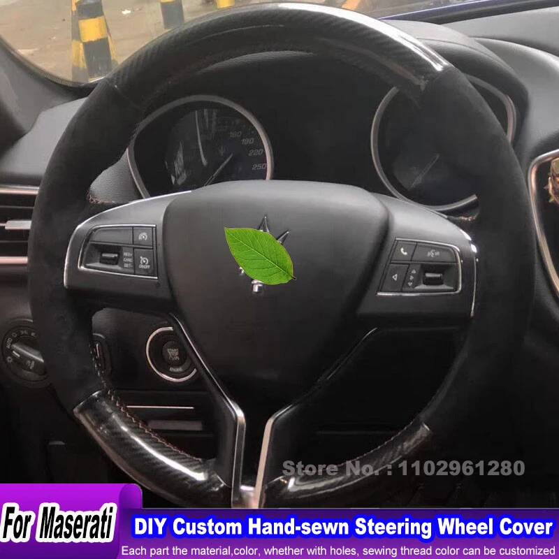 

DIY Hand-sewn Durable Suede Carbon Fiber Leather Steering Wheel Cover For Maserati Ghibli Levante Interior Accessories