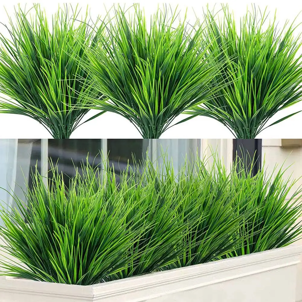 16 Pcs Artificial Wheat Grass Fake Plants Outdoor, UV Resistant Fake Grass Artificial Greenery Stems Plastic Shrubs