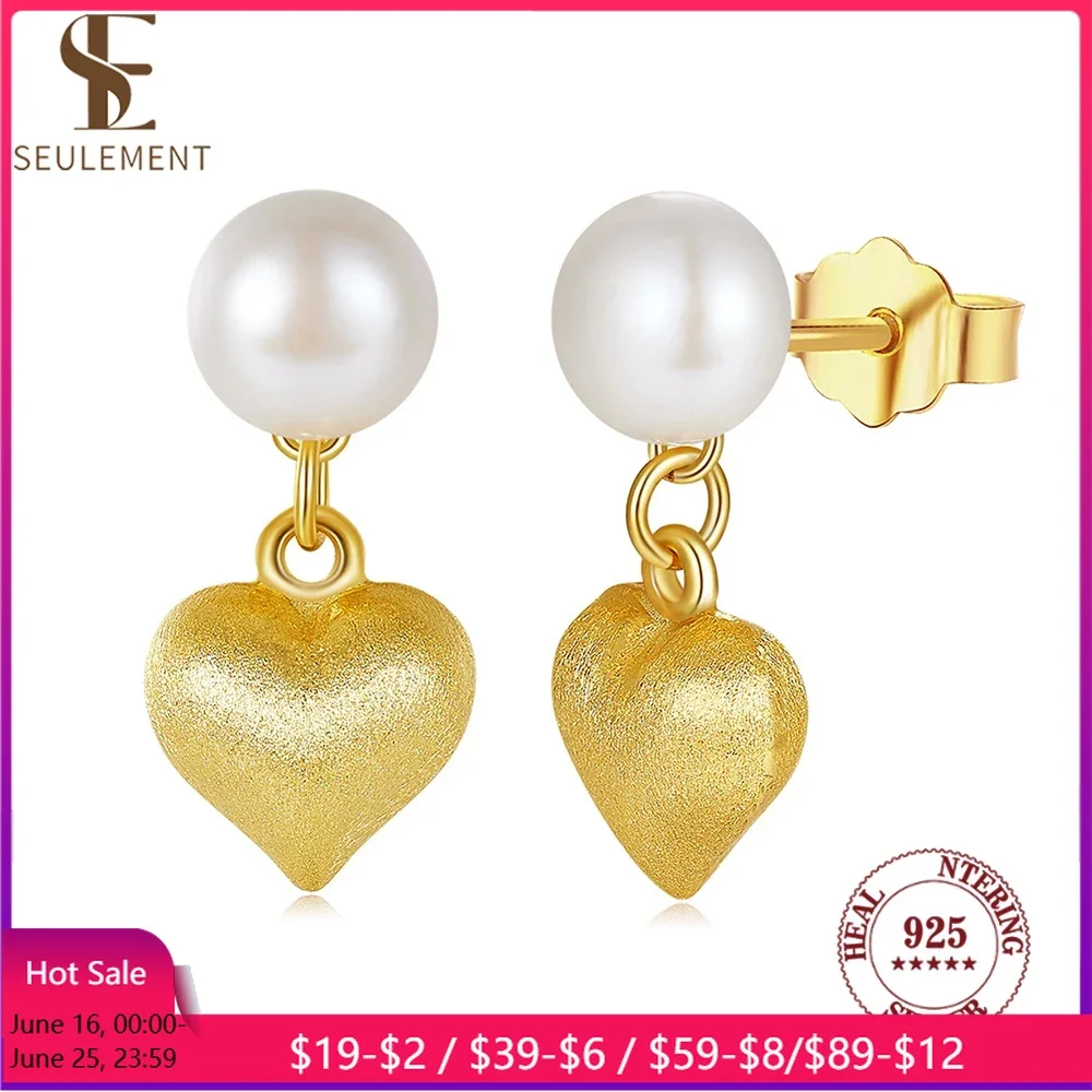 

Seulement Freshwater Pearl 925 Sterling Silver Heart Earrings for Women Retro Gold Earring Jewelry Anniversary Gifts