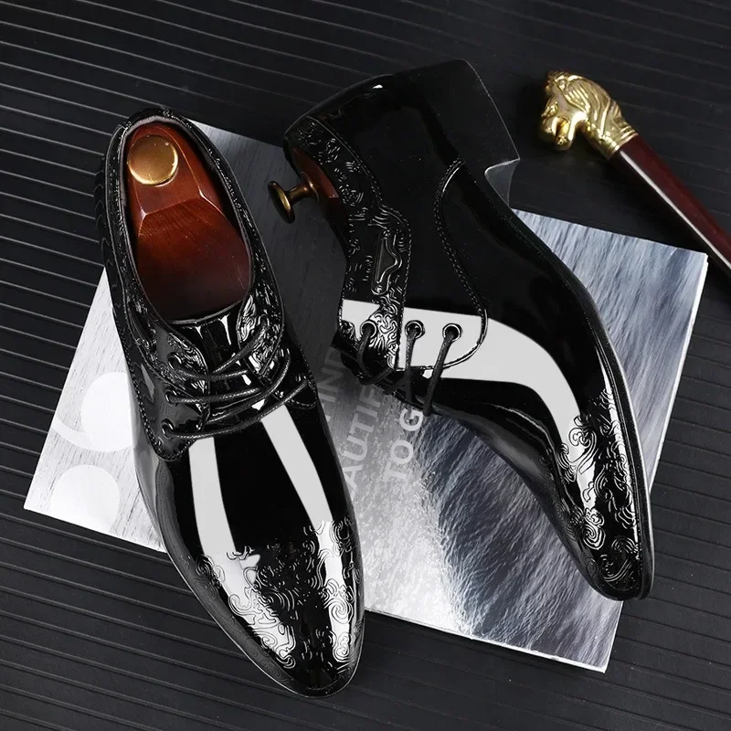 Men Casual Business Shoes Formal Shoes Lace Up Formal Black Leather Brogues Men Wedding Party Office Oxford Shoes