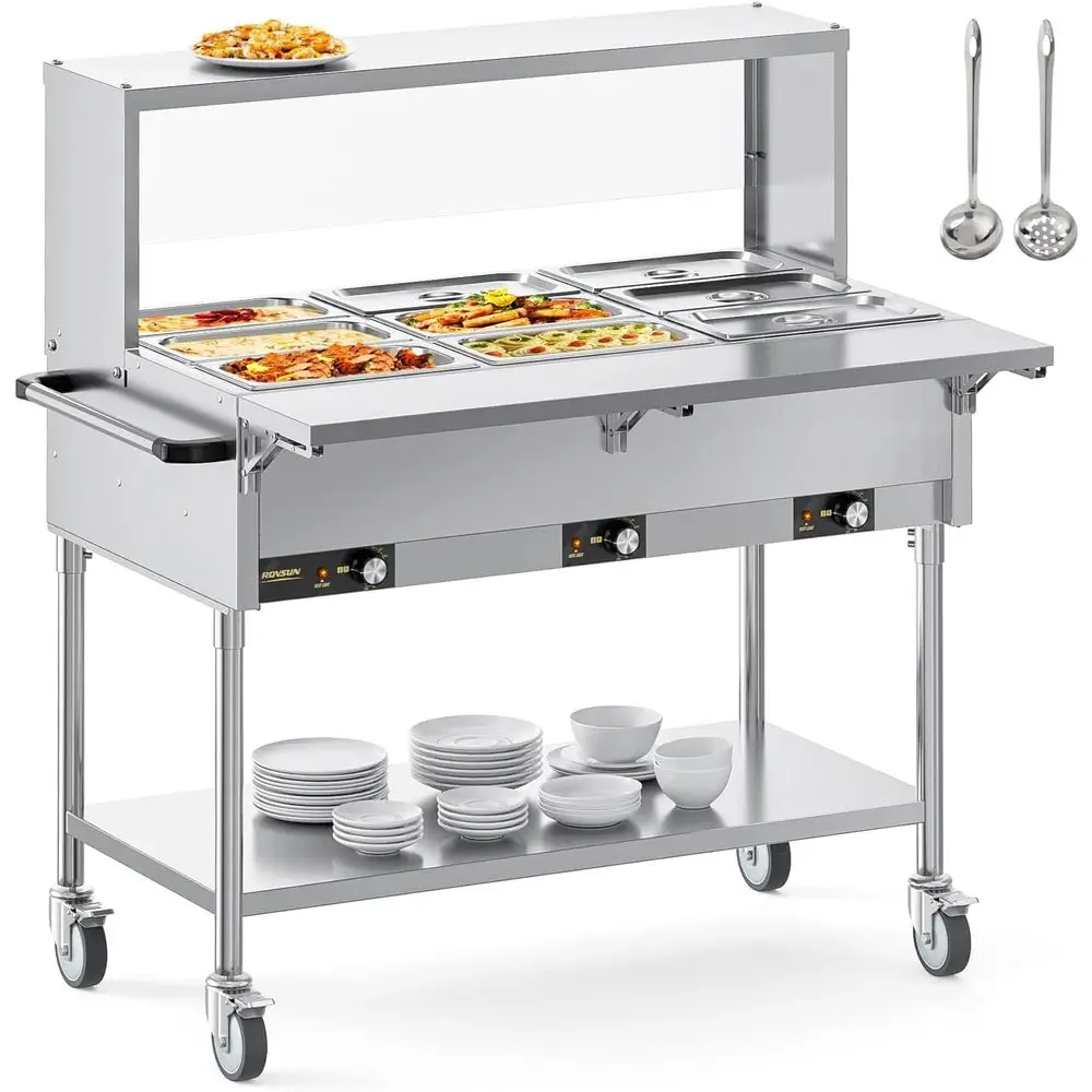 

9-Pan Stainless Steel Electric Food Warmer with Separate Temp Control & Acrylic Lid for Restaurant Use, 1500W