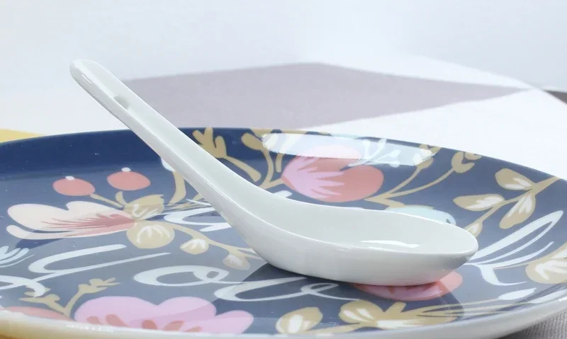5pcs Set Plain White Bone Ceramic Spoon Kis Soup Spoon, Porcelain Dinner Baby China Chinese Rice Scoop Korean Ice Cream Ladle view 3