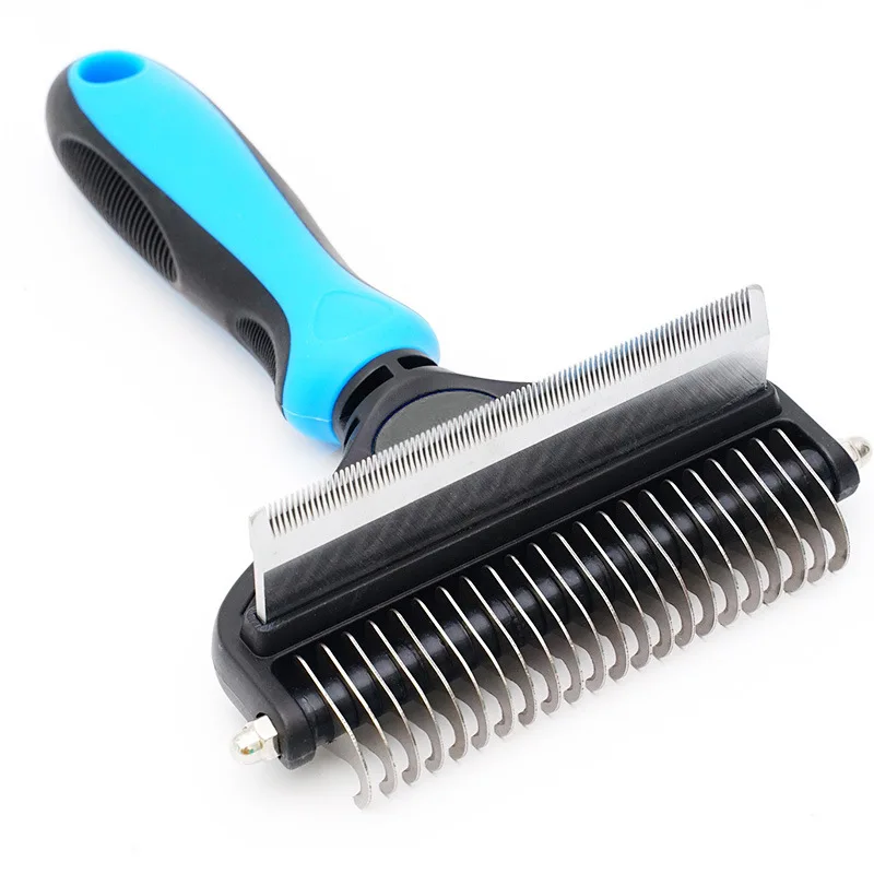 Professional Pet Deshedding Brush 2 Sided Dematting Dog Comb Cat Brush Rake Puppy Grooming Tools Undercoat Shedding Flying Hair