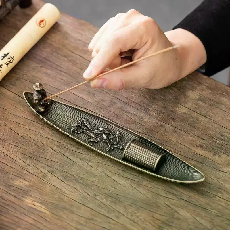 1Set Fish Chinese Fisherman Fishing Incense Censer Holder For Incense Sticks Home Decor Accessories