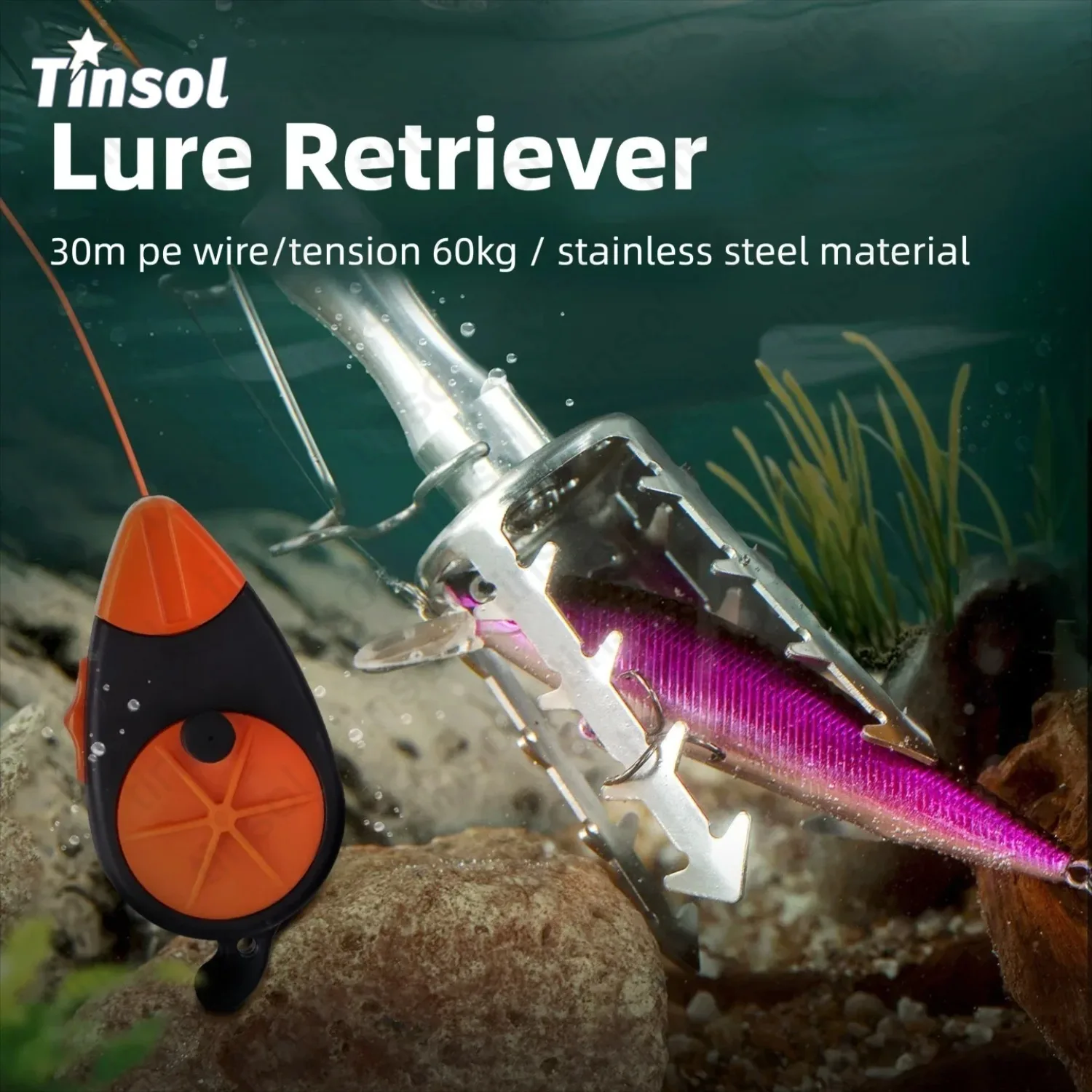 

Инструмент для извлечения приманок из нержавеющей стали с 30-метровой леской PE, тяговое усилие 132 фунта, захват для наживки, поисковик застрявших приманок, рыболовные инструменты