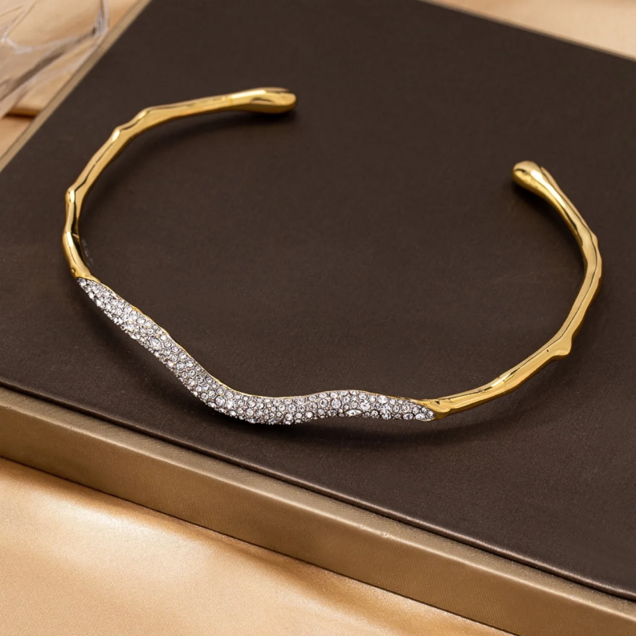 Original Designer Two Tone Full Diamond Choker | Luxury Irregular Collar Necklace | Trendy Party Jewelry Gift For Women